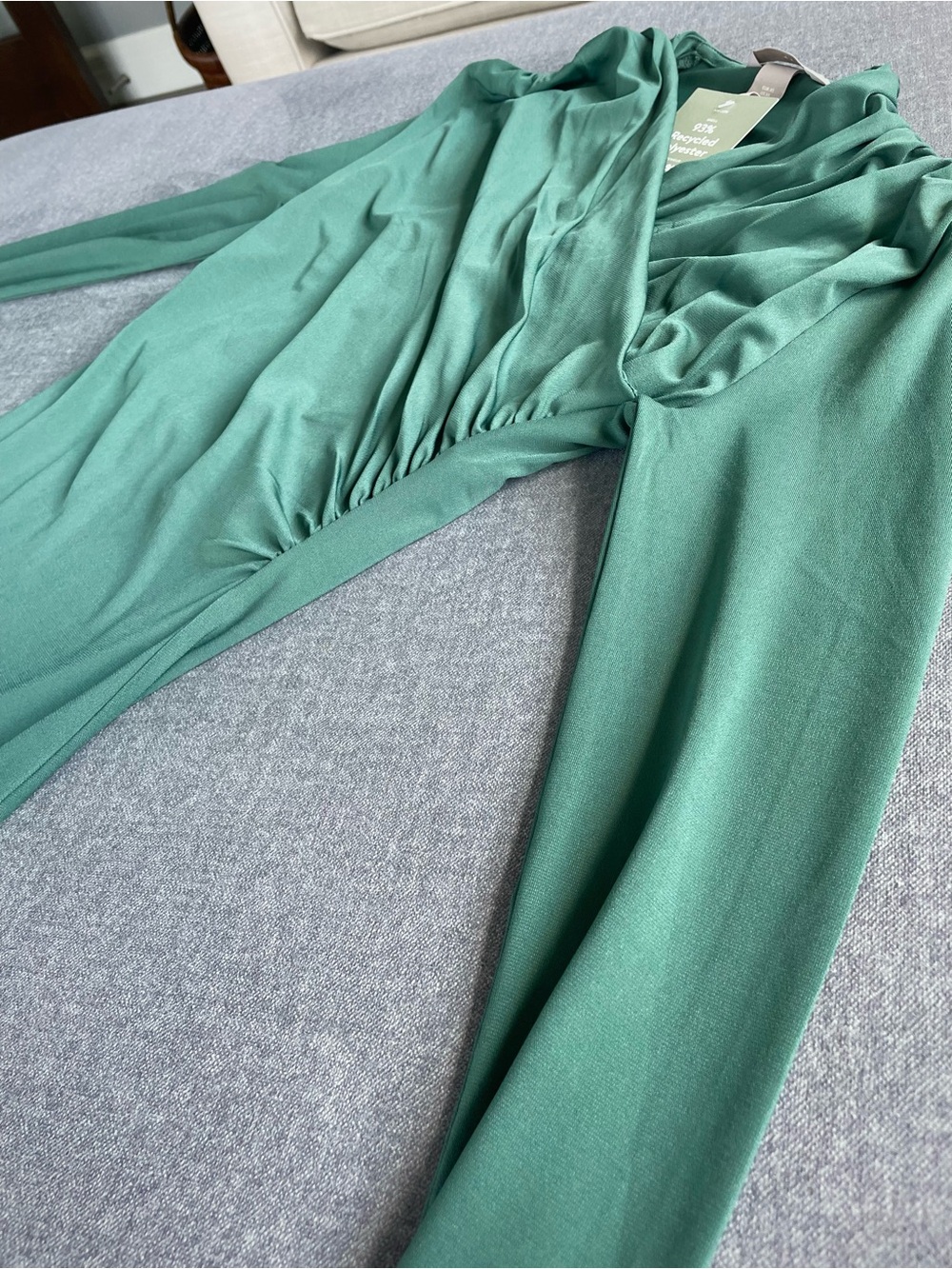 H&M Green Draped Bodycon Dress XS | Long Sleeve | Midi - Picture 8 of 11
